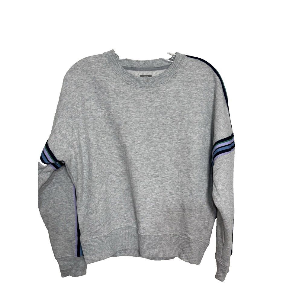 Aerie Vacay‎ Oversized Crew Neck Sweatshirt Gray Stripe Pullover